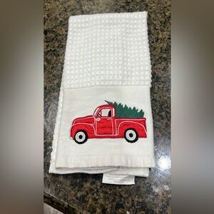 White Towel with Red Truck Design
